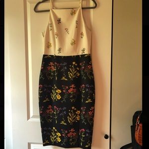 White Black Flowered Pencil Dress